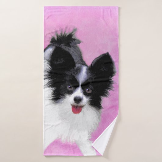 Papillon (blanc et noir) Peinture - Chien Art (Serviette de bain)