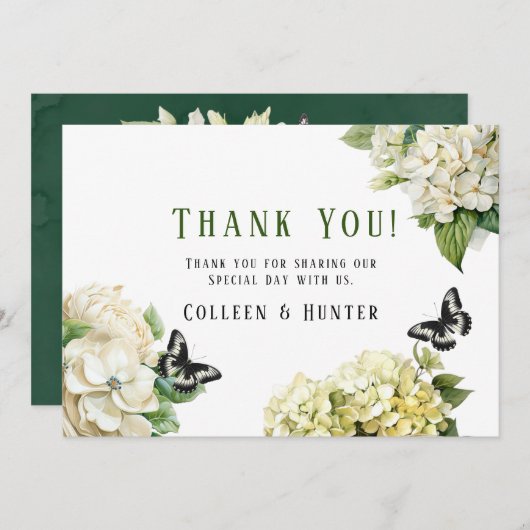 Papillon blanc Hydrangea Mariage Merci Cartes (Devant / Derrière)