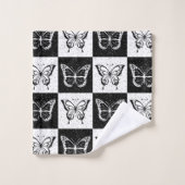 Papillon blanc noir À damiers bloc (Gant de toilette)