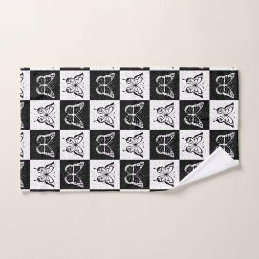 Papillon blanc noir À damiers bloc (Serviette à main)