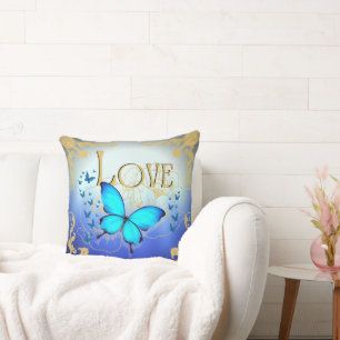 Papillon bleu Arsty 20"x20" Coussin de jet - Amour