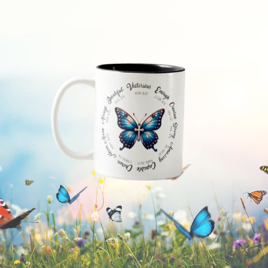Papillon Bleu avec versets de la Bible Mug