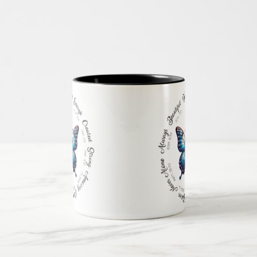 Papillon Bleu avec versets de la Bible Mug (Centre)