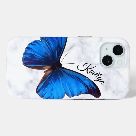 Papillon bleu clair Morpho | Coque de téléphone pe (Verso (horizontal))