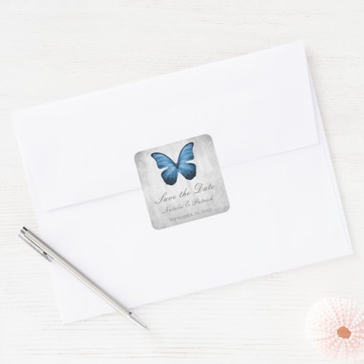 Papillon bleu Enregistrer les stickers Date (Enveloppe)