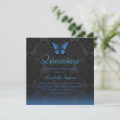 Papillon bleu et Damask Quinceanera Invitation (Debout devant)