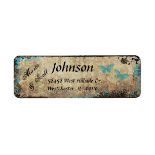 Papillon bleu et Étiquette de adresse Vintage Arbr