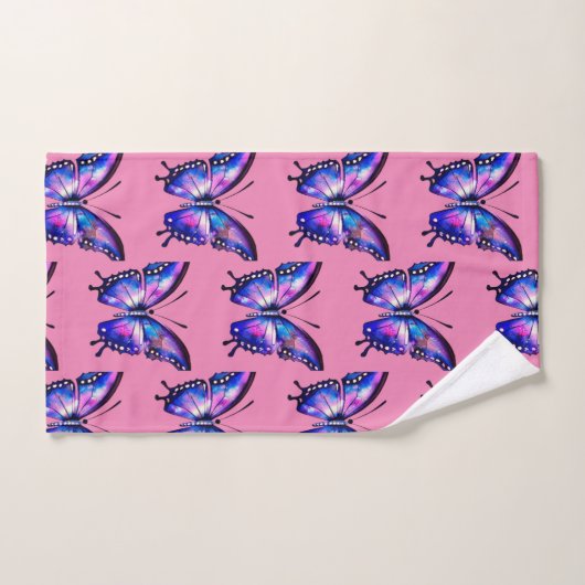 Papillon bleu et rose (Serviette à main)