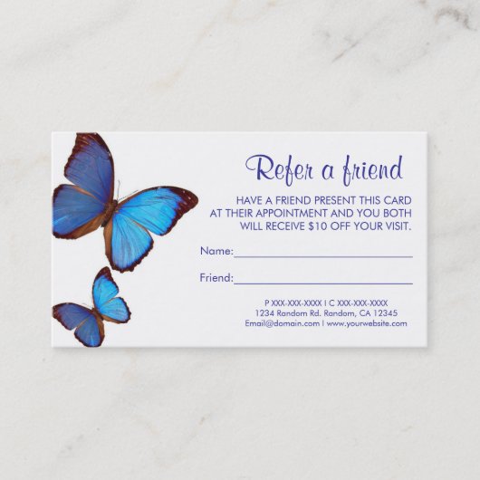 Papillon bleu fait référence aux cartes de visite  (Devant)