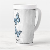 Papillon bleu Floral Latte Mug personnalisé (Angle droit)