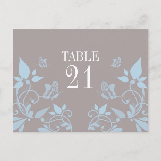 Papillon bleu Floral Numéro de table Carte postale (Devant)