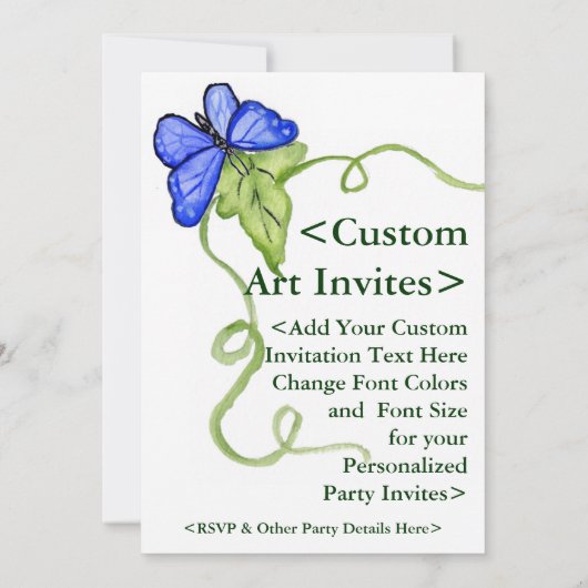 Papillon bleu Invitations d'art personnalisées (Dos)