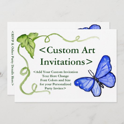 Papillon bleu Invitations d'art personnalisées (Devant / Derrière)