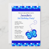 Papillon bleu mou avec Pois Invitation d'anniversa (Devant)