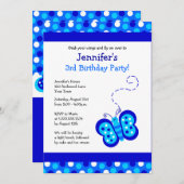 Papillon bleu mou avec Pois Invitation d'anniversa (Devant / Derrière)
