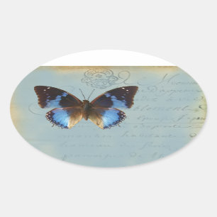 Papillon bleu ovale sticker