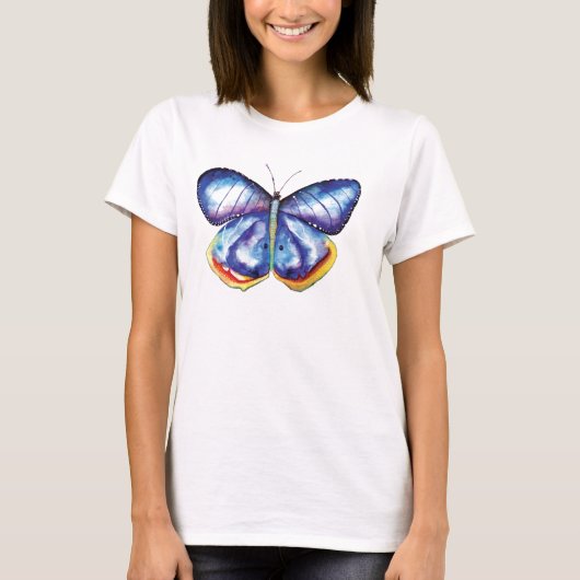 Papillon Bleu Peinture T-shirt basique, Blanc (Devant)