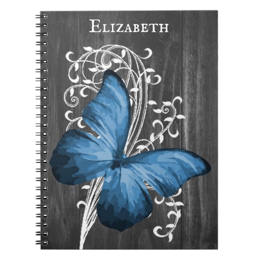Papillon bleu rustique Carnet personnalisé (Devant)