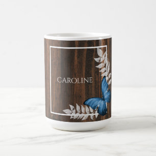 Papillon bleu rustique Mug de café personnalisé