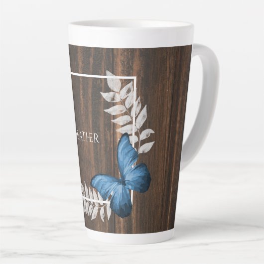 Papillon bleu rustique Mug Latte personnalisée (Angle droit)