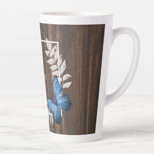 Papillon bleu rustique Mug Latte personnalisée (Droite)