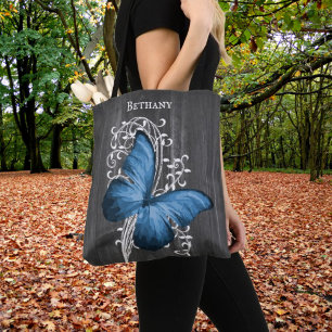 Papillon bleu rustique Sac fourre-tout personnalis