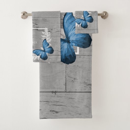 Papillon Bleu Rustique Serviette personnalisée (En situation)