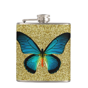 Papillon Bleu Sur Flacon Parties scintillant Or
