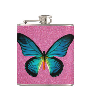 Papillon bleu sur flacon Parties scintillant rose