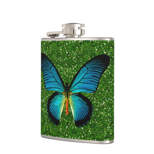 Papillon Bleu Sur Flacon Parties scintillant Vert (Gauche)