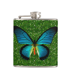 Papillon Bleu Sur Flacon Parties scintillant Vert