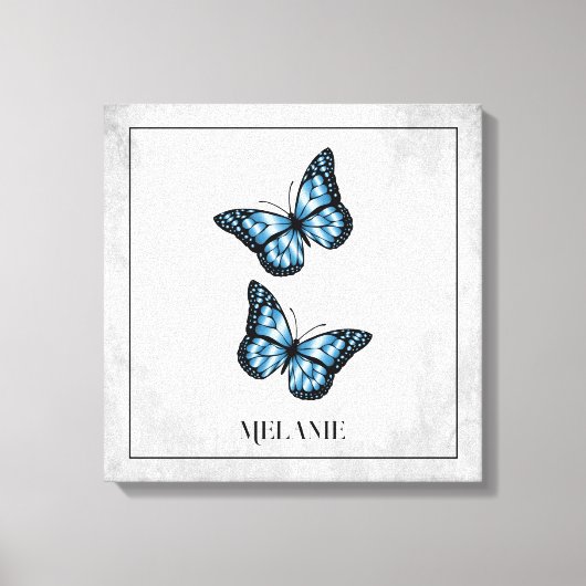 Papillon bleu toile florale Imprimer (Recto)