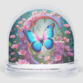 Papillon bleu vibre sur la lettre décorée fleurie (Arrière)