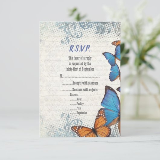 Papillon bleu vintage RSVP (Debout devant)