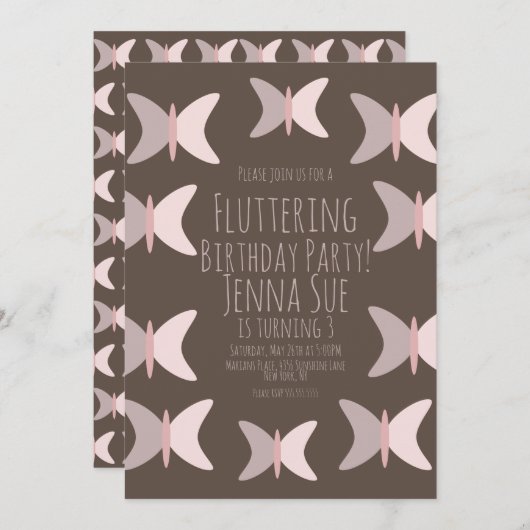Papillon bohème Pastel rose Invitation d'anniversa (Devant / Derrière)