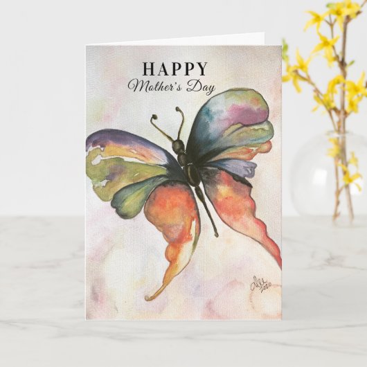 Papillon Bonheur Carte de fête des mères (Fleur jaune)