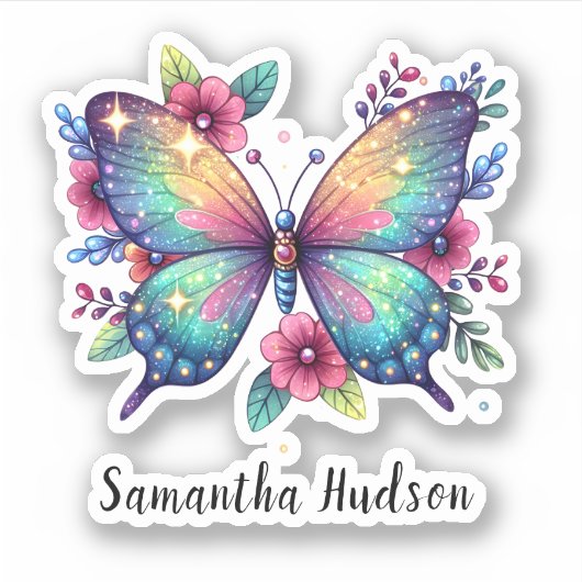 Papillon brillant autocollant personnalisé nom per (Devant)