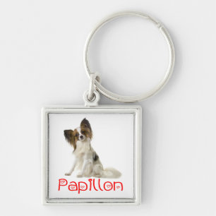Papillon Brown and White Puppy Dog Red Love Sleutelhanger