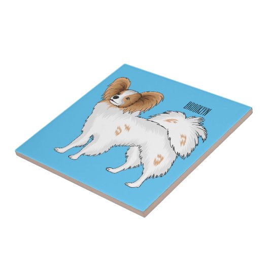 Papillon cartoon illustratie tegeltje (Zijkant)