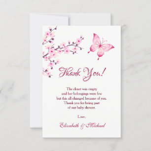 Papillon cerise en fleurs MERCI BABY SHOWER