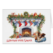 Papillon Chien attendre Père Noël Cheminée de Noël (Devant horizontal)