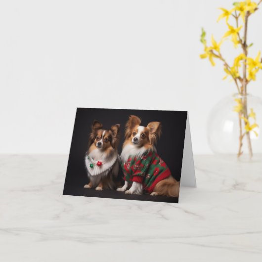 Papillon Chiens dans la carte de pulls de Noël (Fleur jaune)