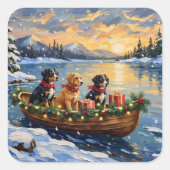 Papillon Christmas Boat Holiday Vierkante Sticker (Voorkant)