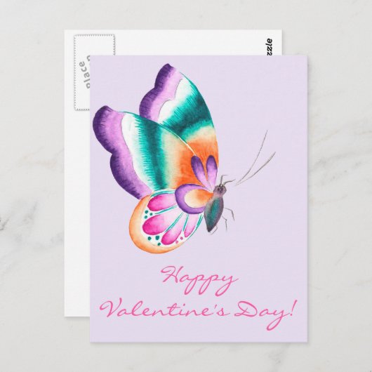 Papillon coloré | Carte postale Saint Valentin (Devant / Derrière)