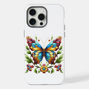 Papillon coloré en verre teinté avec des fleurs