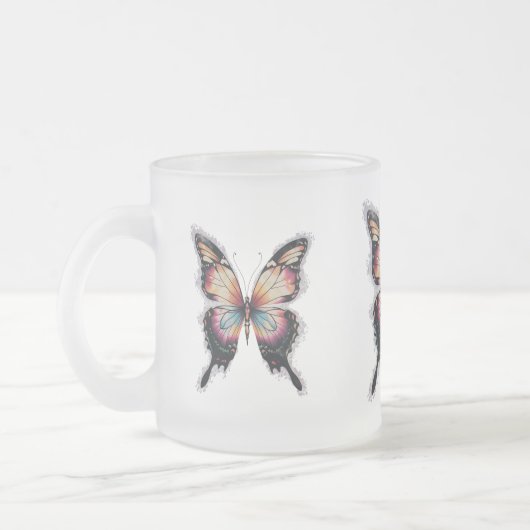 Papillon coloré Mug en verre dépoli (Gauche)