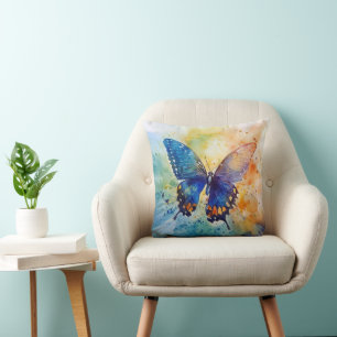 Papillon d'aquarelle - Oreiller à lancer artistiqu