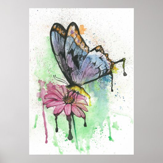 Papillon d'aquarelle sur affiche de fleur margueri (Devant)