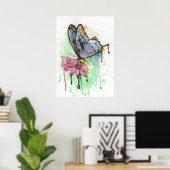Papillon d'aquarelle sur affiche de fleur margueri (Bureau à domicile)