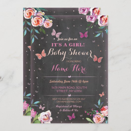 Papillon de baby shower c'est un invitation de (Devant / Derrière)